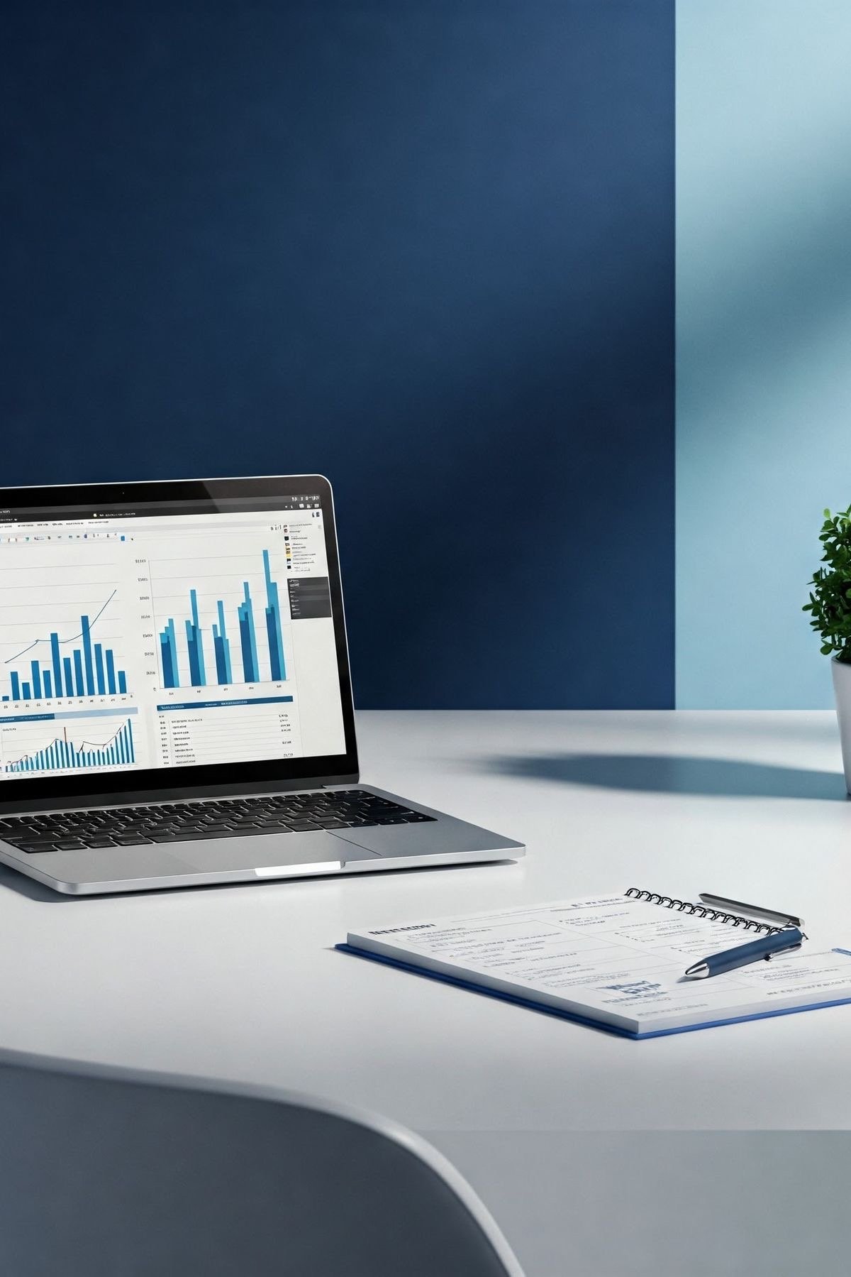 Dashboard financeiro com DRE e fluxo de caixa em um notebook
